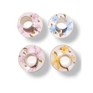 Grace Teaware FLORAL Demitasse Espresso Cup and Saucer Set (Service for 4)